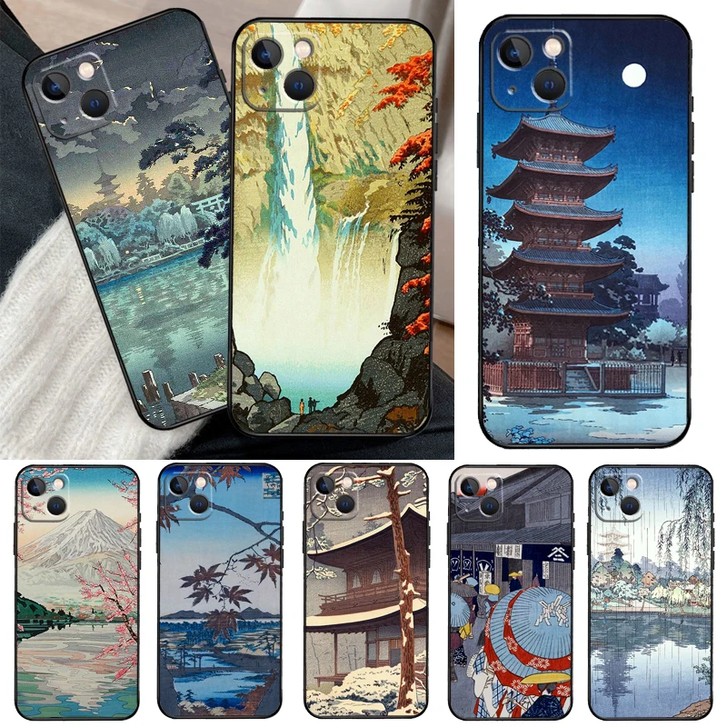 Ukiyo-e Japanese Style Art Phone Case For iPhone 13 14 15 16 Pro Max 11 12 XS XR X Plus Shockproof Bumper Soft Cover