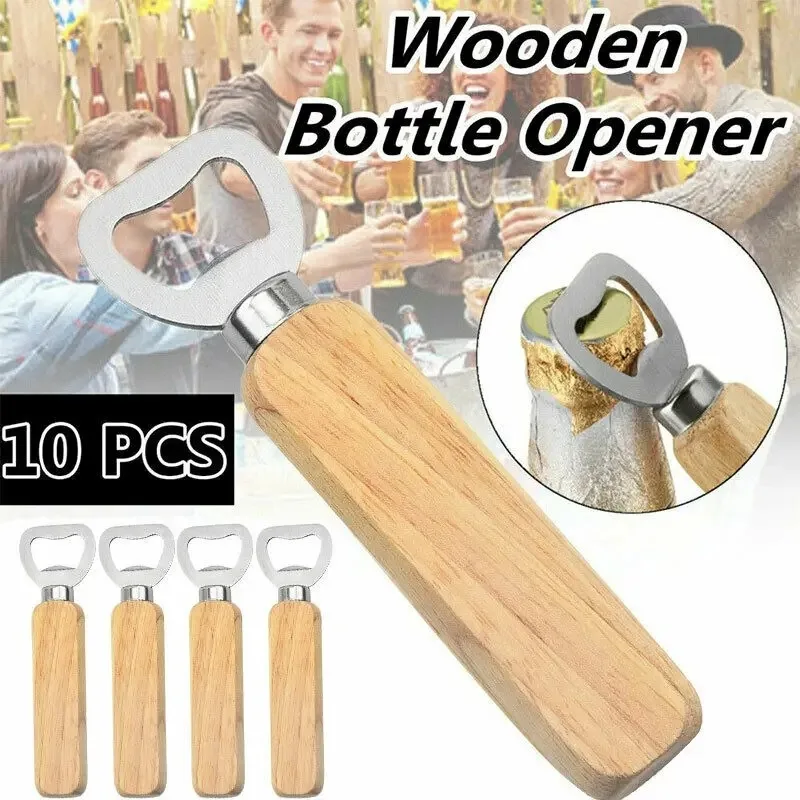 

10-Piece Wooden Bottle Opener Set - Effortless Beer, Wine, Soda Opener for Bars, Kitchens - Durable, Ergonomic, Handheld Design