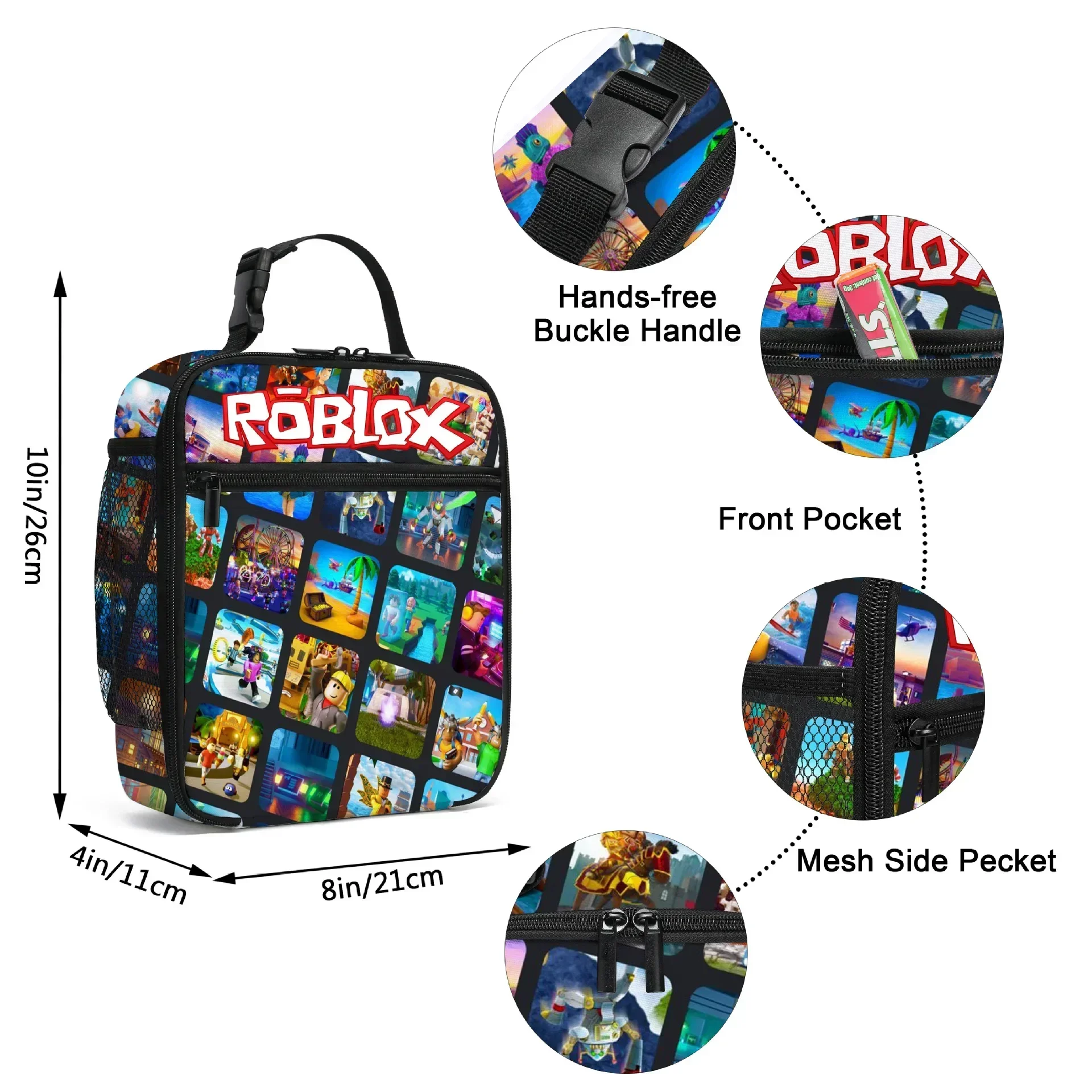 Bolsa de almuerzo bidimensional para niños de escuela primaria y secundaria, bolsa de hielo de animación, caja de almuerzo periférica, nuevo juego ROBLOX