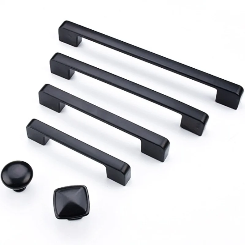 Black Cabinet Handle Square  Hardware Kitchen Door Knobs Cupboard Wardrobe Drawer Pulls Bedroom Furniture Accessories