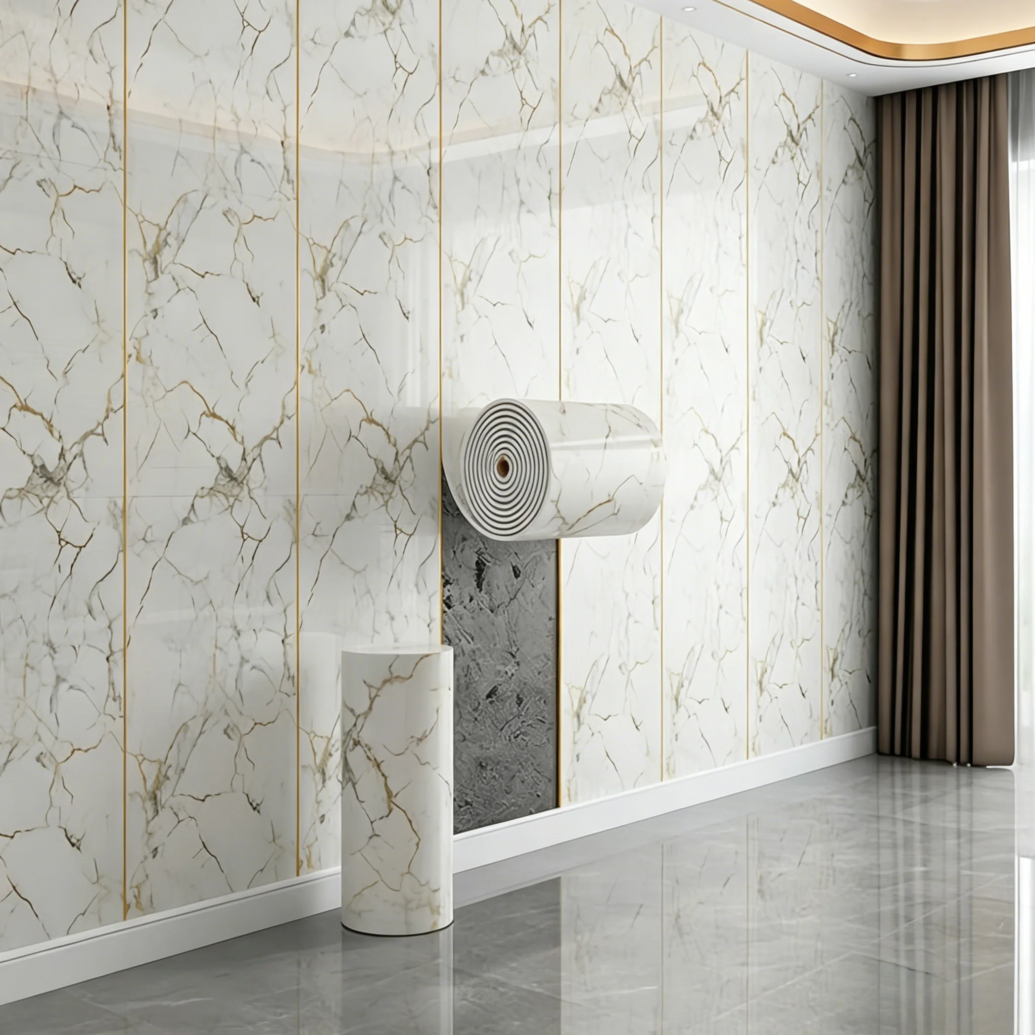 40cmx3m Imitation Tile Marble Foam Wall Sticker 1 Roll Self Adhesive Anti Oil Wallpaper Kitchen Bedroom Living Wall Restyle