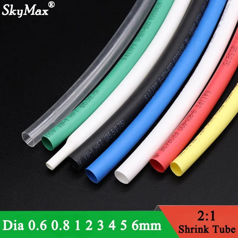 2M Heat Shrink Tube Dia 0.6 0.8 1 1.5 2 2.5 3 4 5 6mm PE 2:1 Ratio Insulated Cable Sleeve Wire Wrap Electric Cable Repair