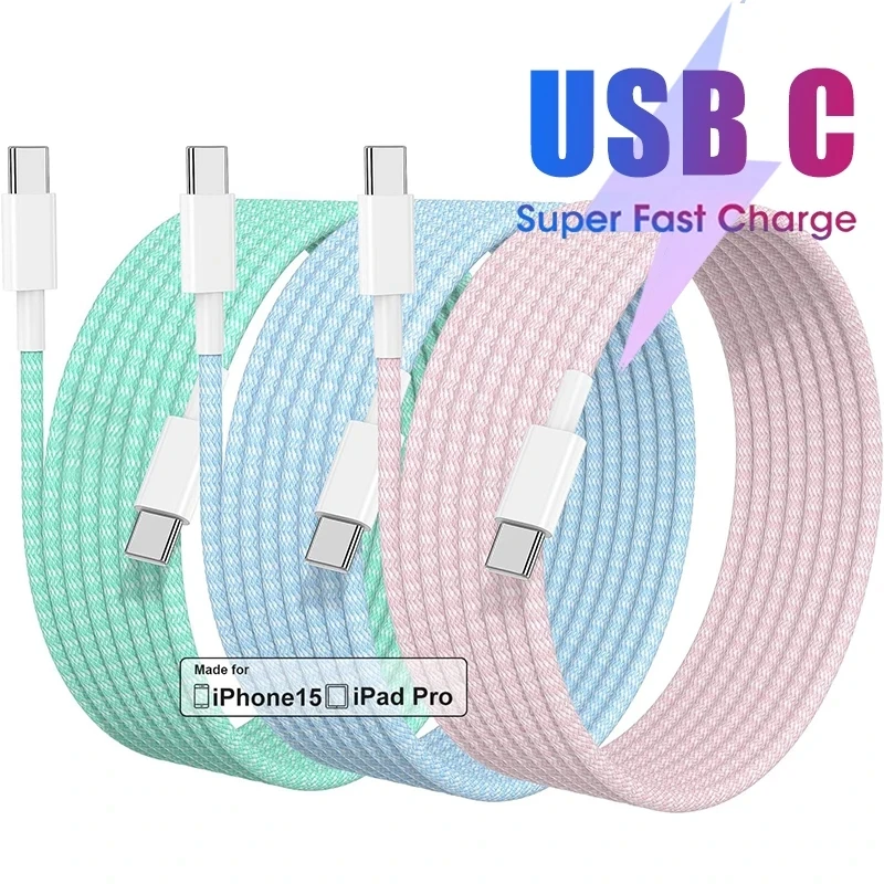 USB-C To Type C Color Cable for Apple IPhone 15 Pro Max Plus PD 60W Fast Charging for Xiaomi Type C Weaving Cable Accessories