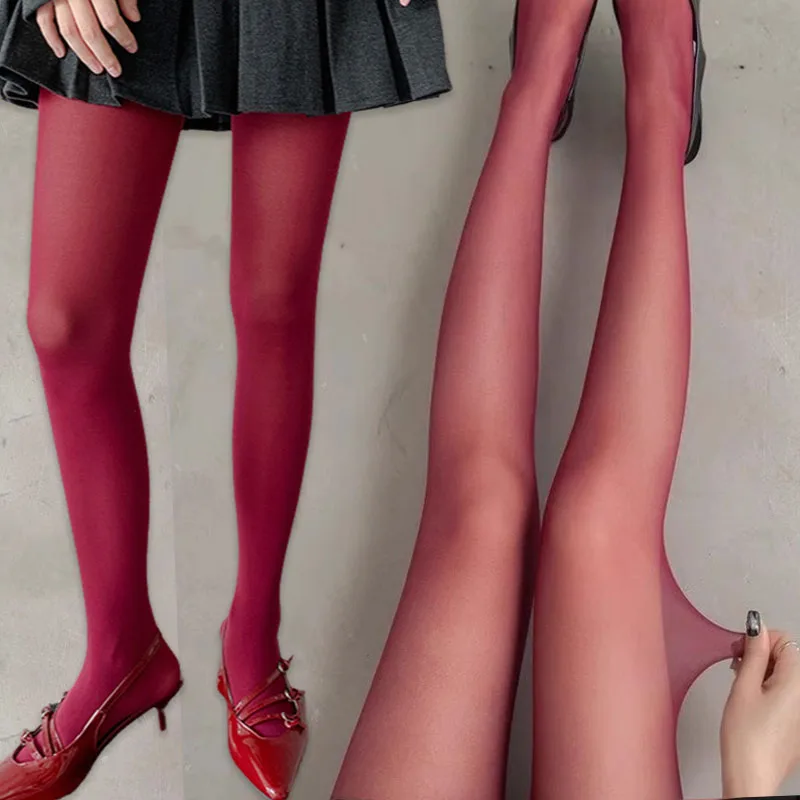 1/2Pcs Sexy Vintage Wine Red Stockings Pantyhose Women Burgundy Thin Thick Super Elastic Tights Anti-Hooker Senior Pantyhose