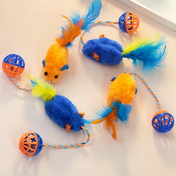 스트링 울리는 종이 달린 박제 쥐, 고양이 쥐 장난감, 고양이 깃털 쥐, 고양이 셀프 하이 장난감 