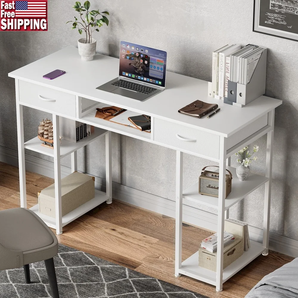 

Wood Computer Desk with Storage Drawer Night Light USB Charging Ports Lockable Drawer Multifunctional Writing Desk Home Office