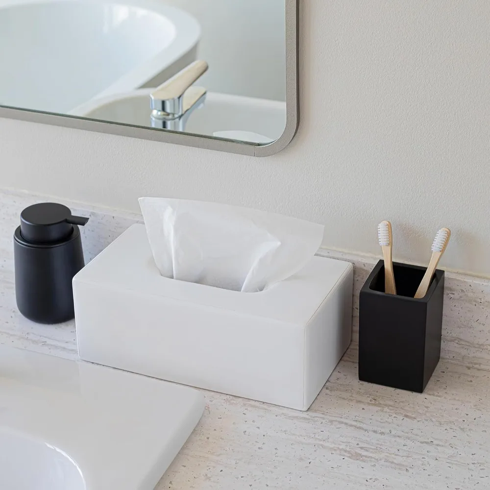 غطاء علبة مناديل بيضاء غير لامعة، موزع مستطيل للحمام والمطبخ والمكتب والفندق ومكتب السيارة