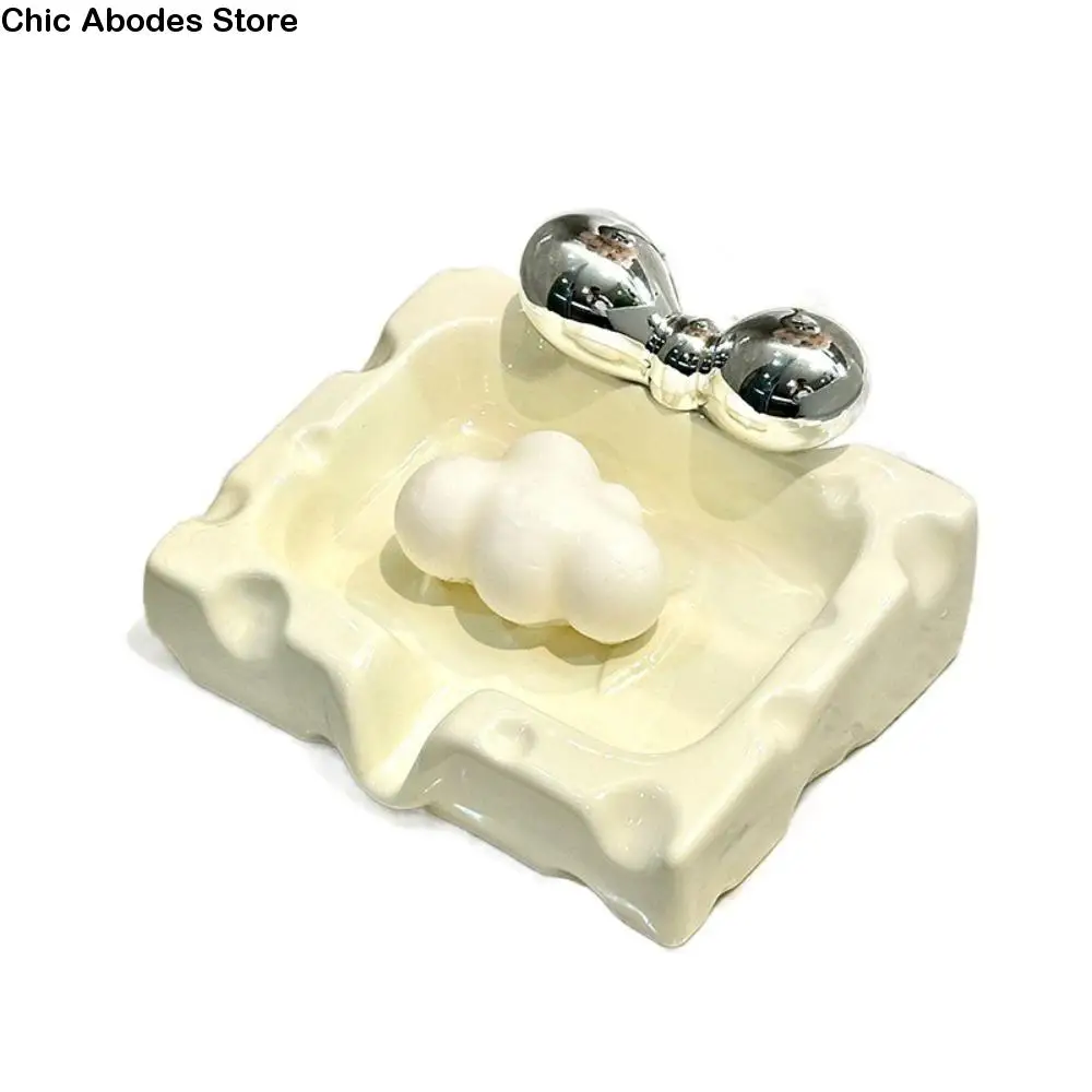 

Multi-purpose Ceramic Cheese Soap Box Decorative Household Drain Soap Holder Exquisite Bowknot Storage Rack Toilet Shelf