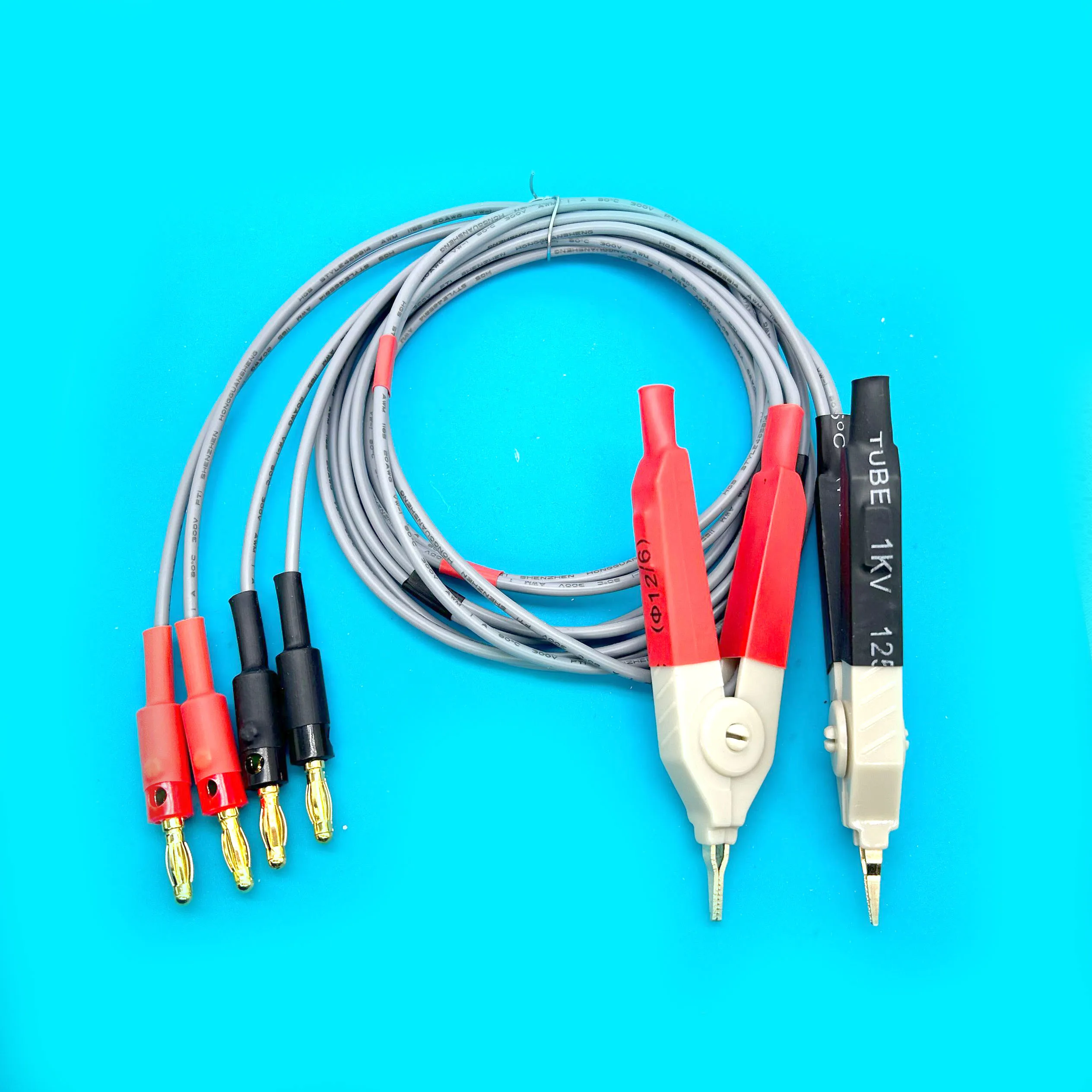 1 Set Insulated 4mm Banana Plug Clips Cable Low Resistance LCR Clip Probe Leads Test Meter Terminal Kelvin New