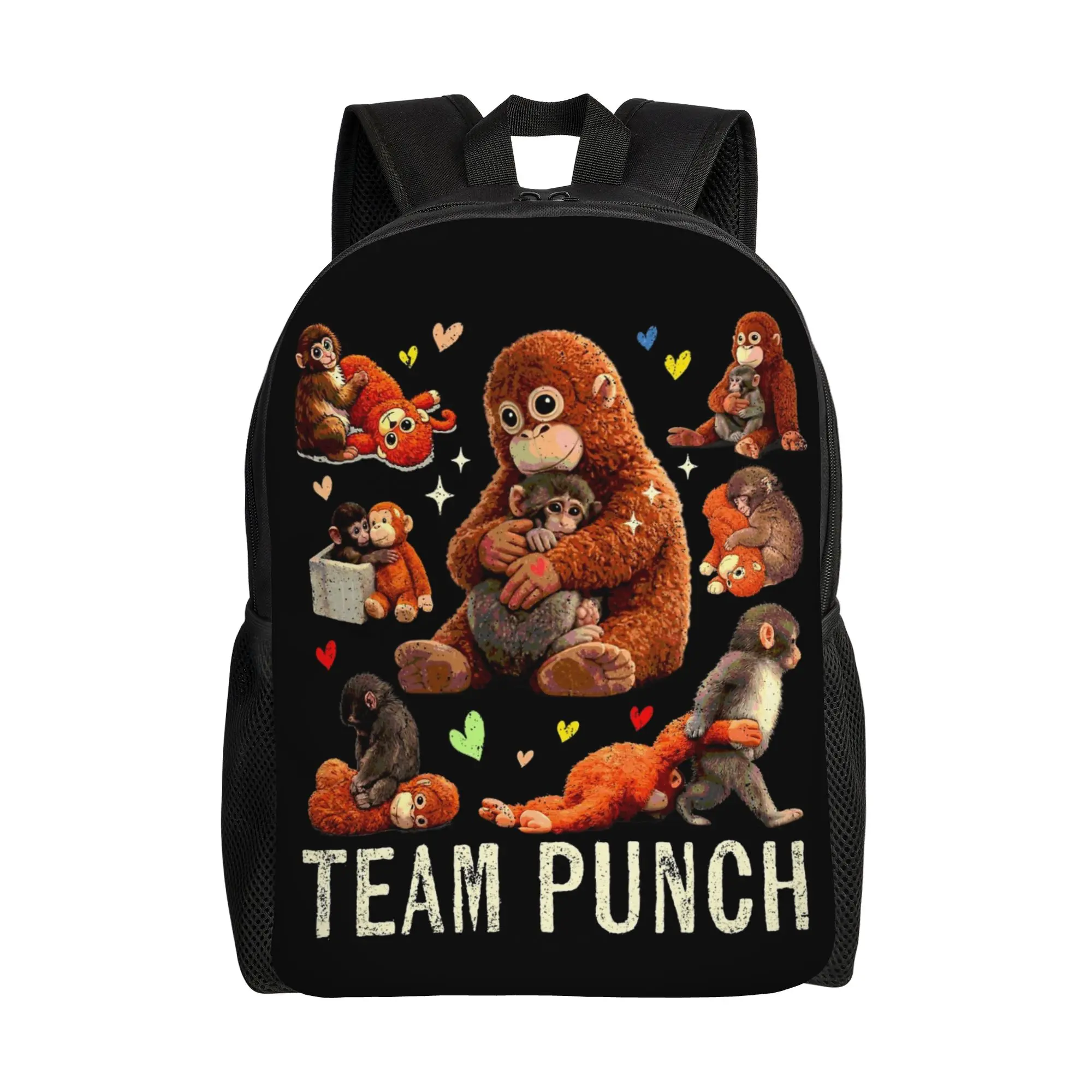 

Team Punch Punch the monkey Baby Monkey Holding Kid Backpack for Kids Boys Girls Backpacks Cartoon Daycare Child School Bags