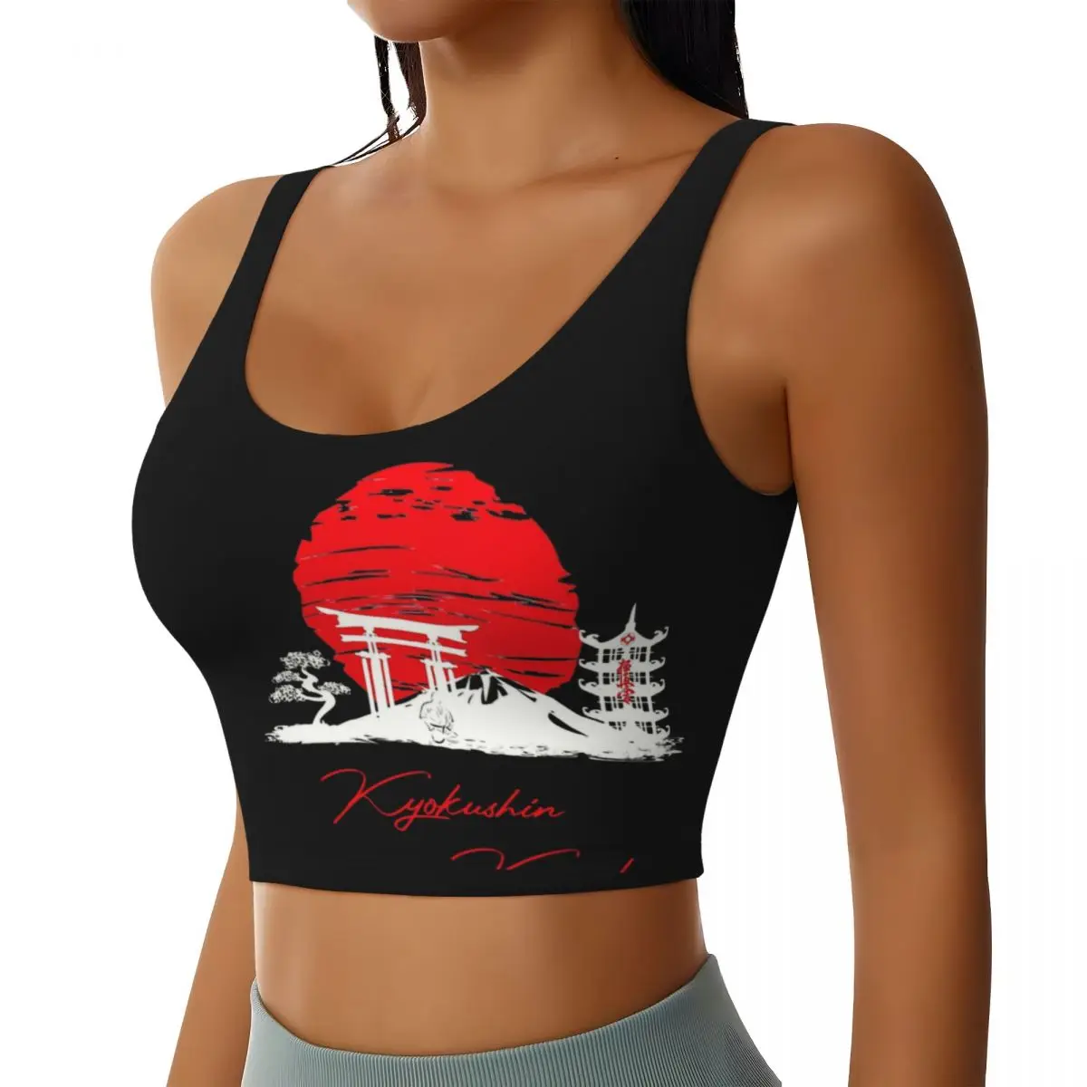 Custom Women Kyokushin Karate Landscape Sports Bras Martial Arts High Impact Gym Workout Yoga Crop Tank Tops