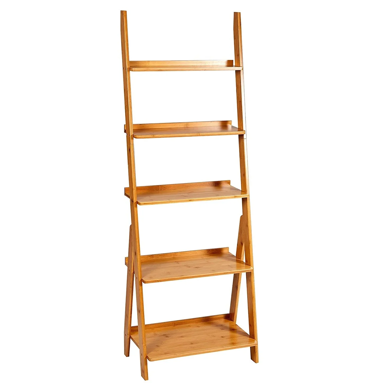 Ladder Bookshelf,100% Solid Bamboo Ladder Shelf,5-Tiers Small Bookcase, Storage Open Shelf for Living Room,Kitchen,Natural