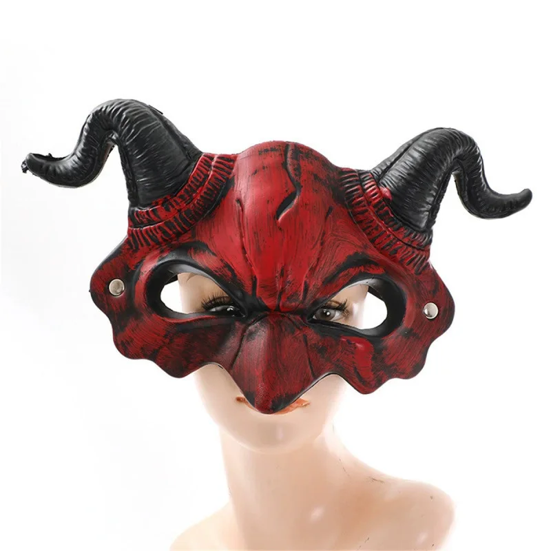 

Halloween Demon Mask Horns Devil Half Face Mask Party Cosplay Horror Monster Masquerade Scary Haunted House Props PU Mask Decor