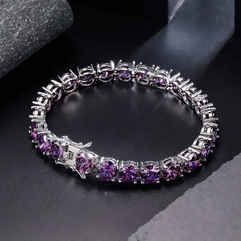 

Iced Out 8mm Purple Copper CZ Bracelet For Men Hip Hop Rapper Style Jewelry Perfect Gift For Boyfriend Father