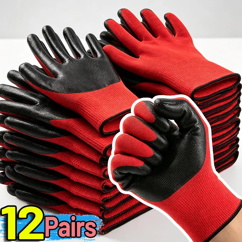 1/12Pairs Coated Safety Work Gloves with Grip Breathable Seamless Work Gloves for Handling Construction Anti-Slip Labor Gloves
