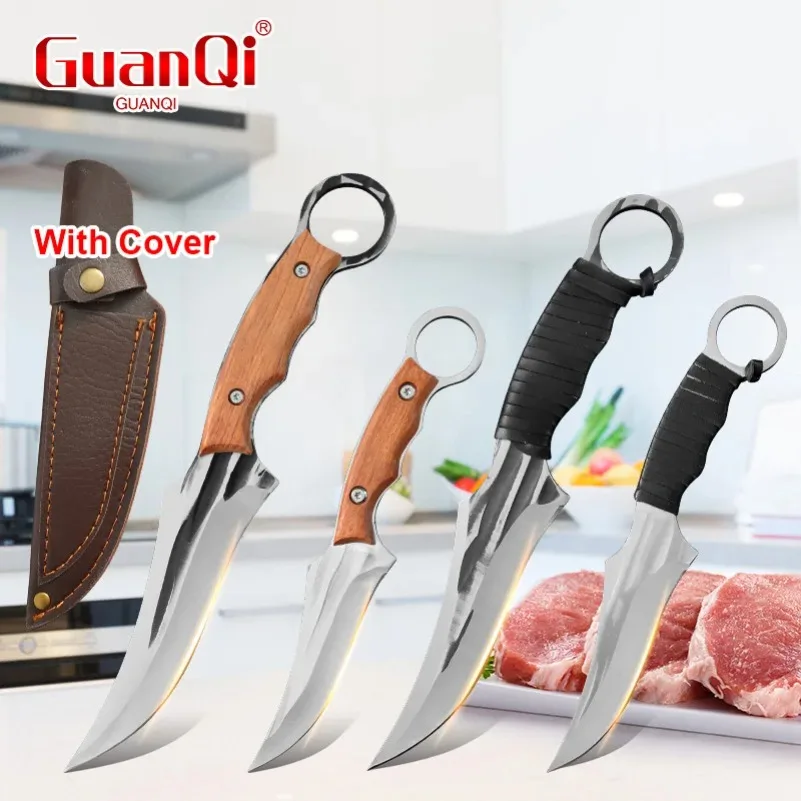 Hand Forged Chef Knife Boning Knife Meat Cleaver Stainless Steel BBQ Fruit Slicing Knife Butcher Knife Kitchen Knife with Sheath