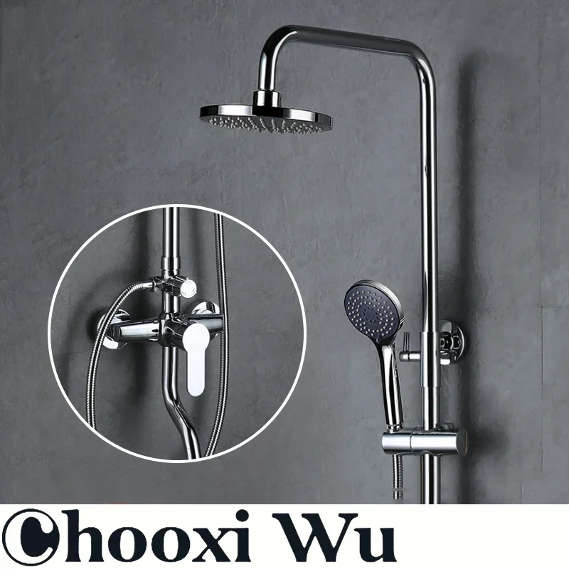 CHOO XIWU- Bathroom shower head simple all copper booster shower head shower set Shower Head Bathroom Showers bathroom