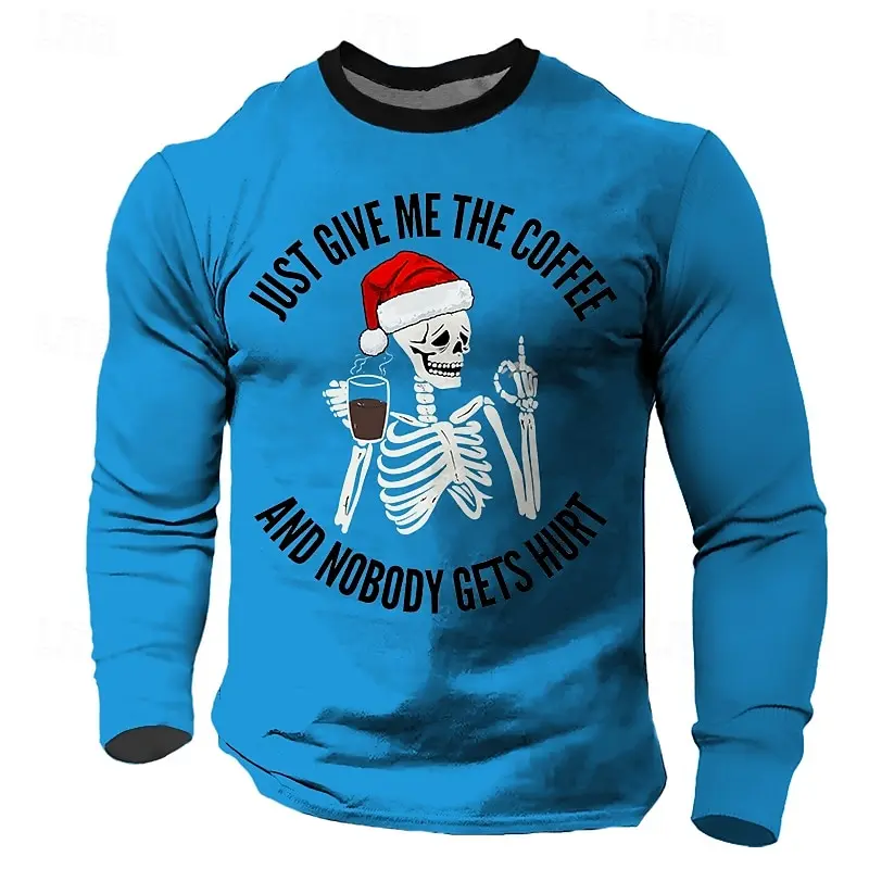 

Christmas Skull Print Men's Long Sleeve T-shirt Casual O-neck Oversized Pullover Hip Hop Trend Harajuku Streetwear Men Clothing