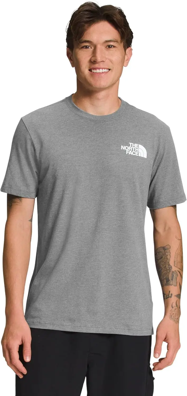 Men's Short Sleeve Box Never Stop Exploring Tee (Standard and ), TNF Medium Grey Heather/TNF Black, Small