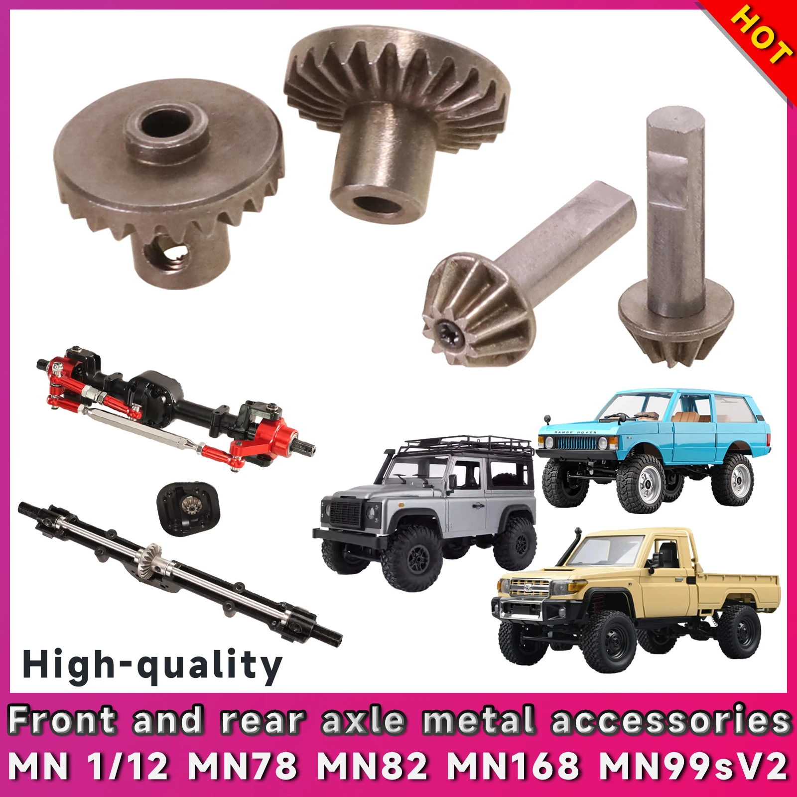 Metal gear front and rear axle assembly for MN82 MN78 MN99sV2 MN168 remote control car upgrade accessories
