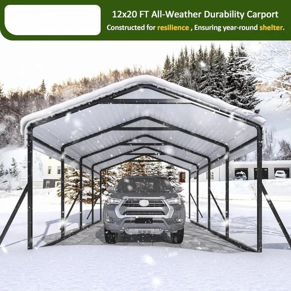 مظلة Carport 12x20 FT شديدة التحمل مع هيكل إطار محدث وسقف فولاذي مجلفن وقاعدة محسنة #3
