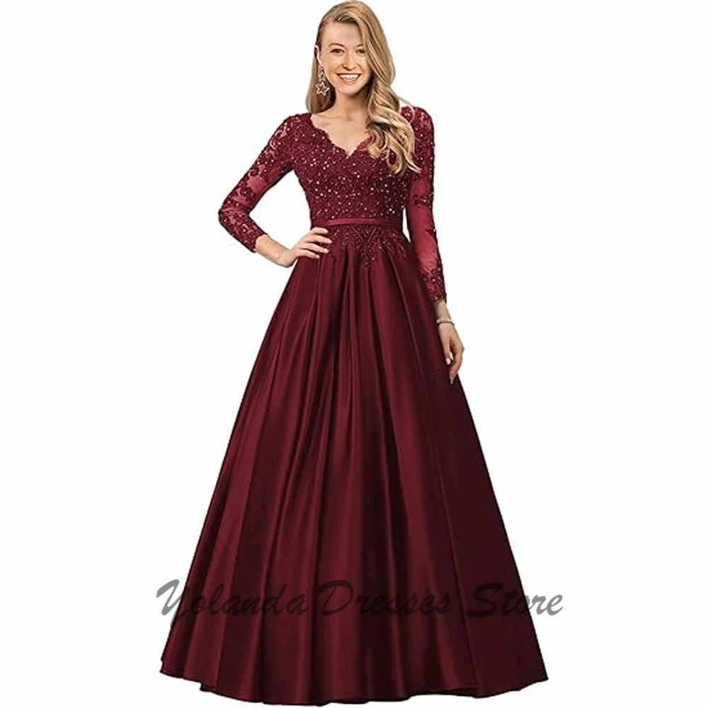 

Customized Full Sleeves Mother of The Bride Dresses Applique Lace Formal Evening Gown Sequined Wedding Guest Dress A Line 2025