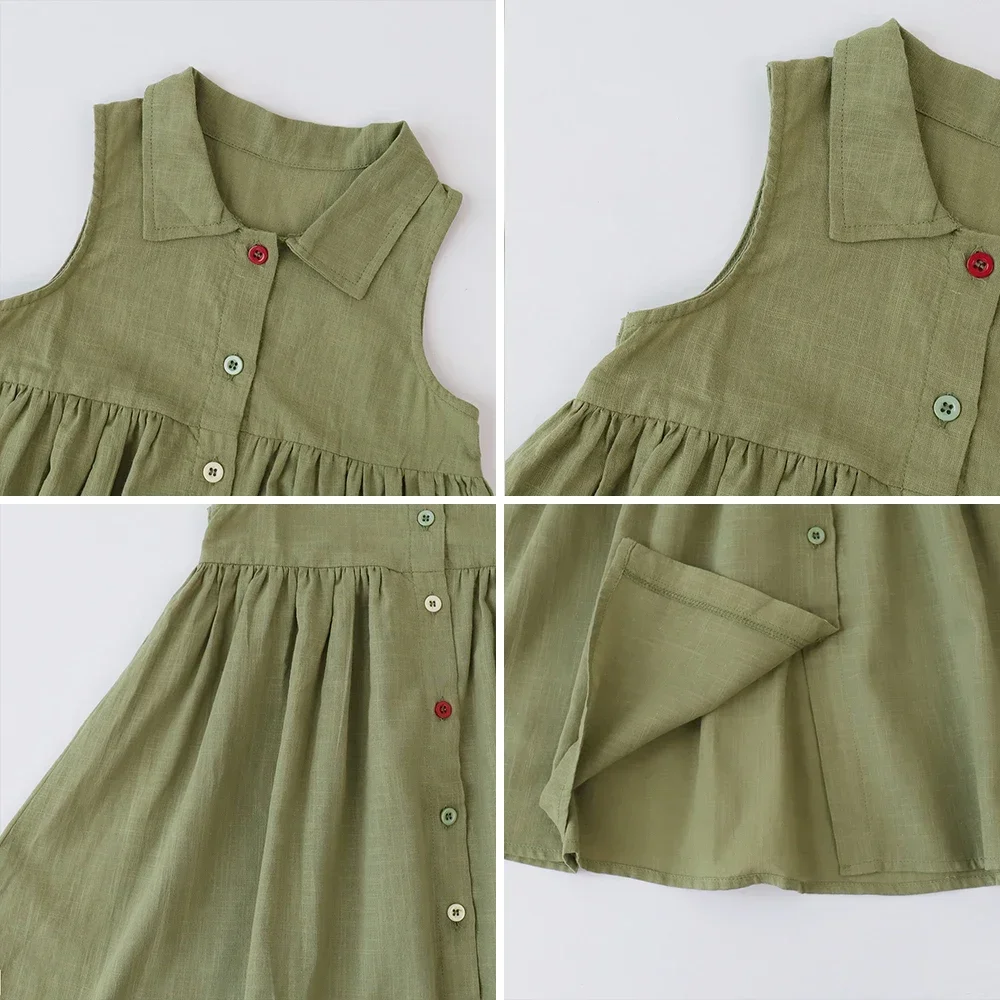 أزياء الصيف النسخة الكورية 3-7 سنوات الفتيات أكمام واحدة الصدر بلون اللباس 1 قطعة ملابس كاجوال للأطفال #3