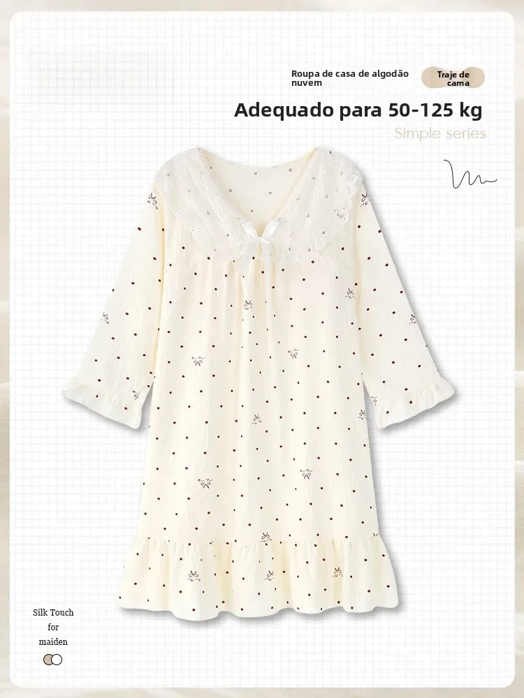 plus-size-sleepwear-with-chest-pad-long-sleeve-women's-autumn-style-polka-dot-comfortable-soft-v-neck-dress-for-pregnant-women