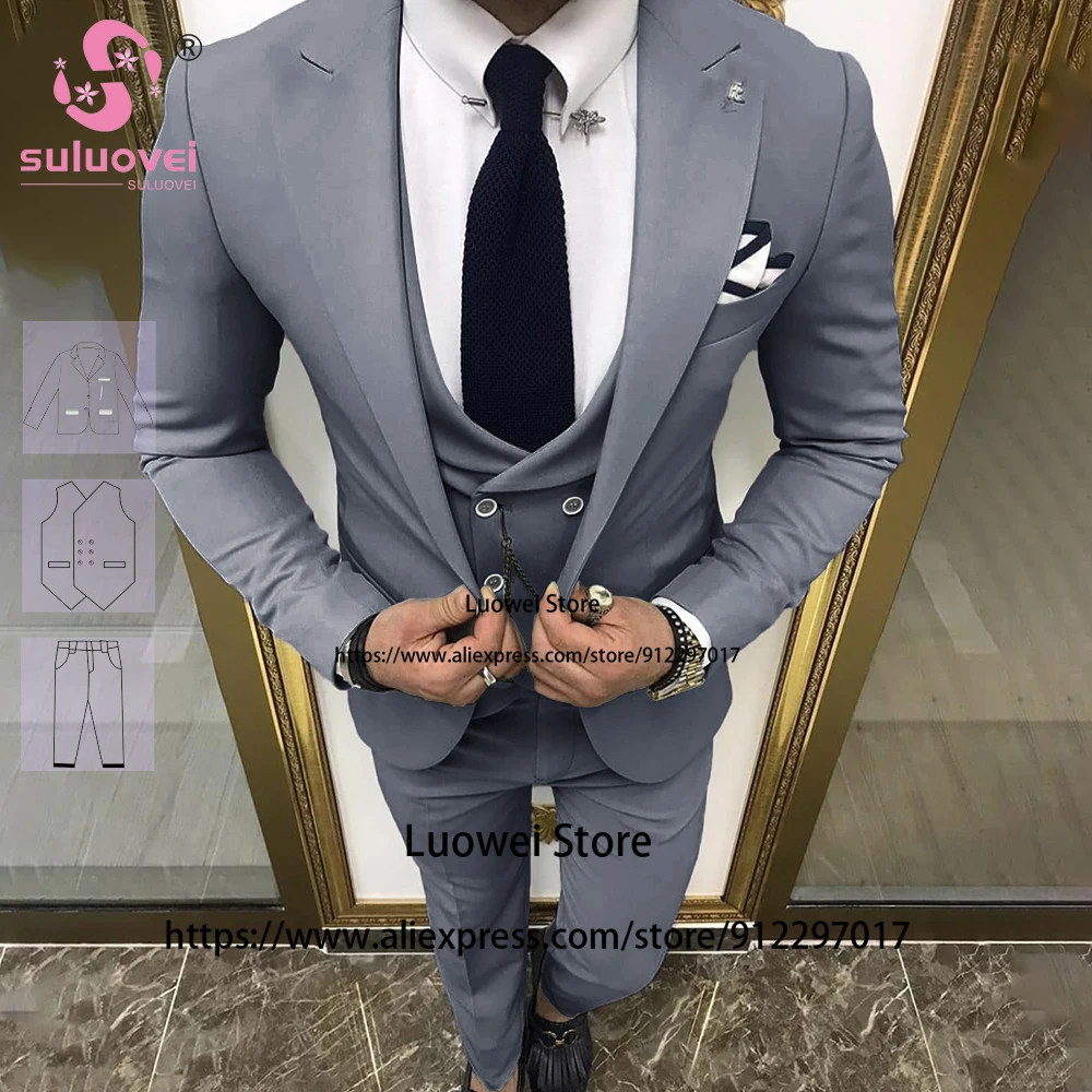 

(Customized Size Color) Fashion Wedding Suits For Men 3 Piece Jacket Pants Set Grooms Dinner Tuxedo Trajes Elegante Para Hombres