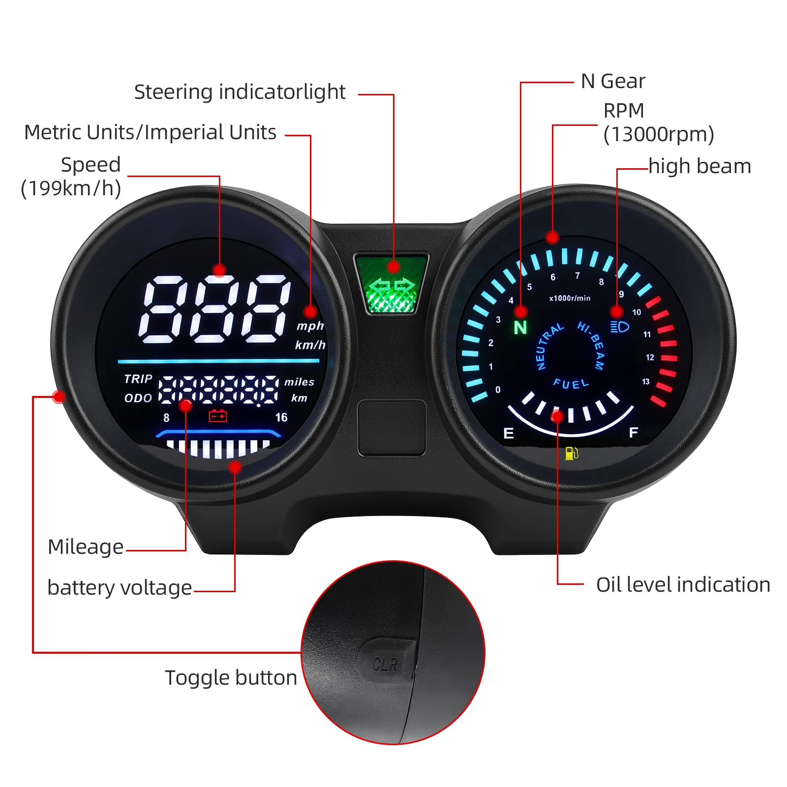 LED Digital Motorcycle Speedometer Dashboad Odometer RPM Meter For Honda Brazil CG125 2000 to 2008 Fan 125 Titan 125 2013