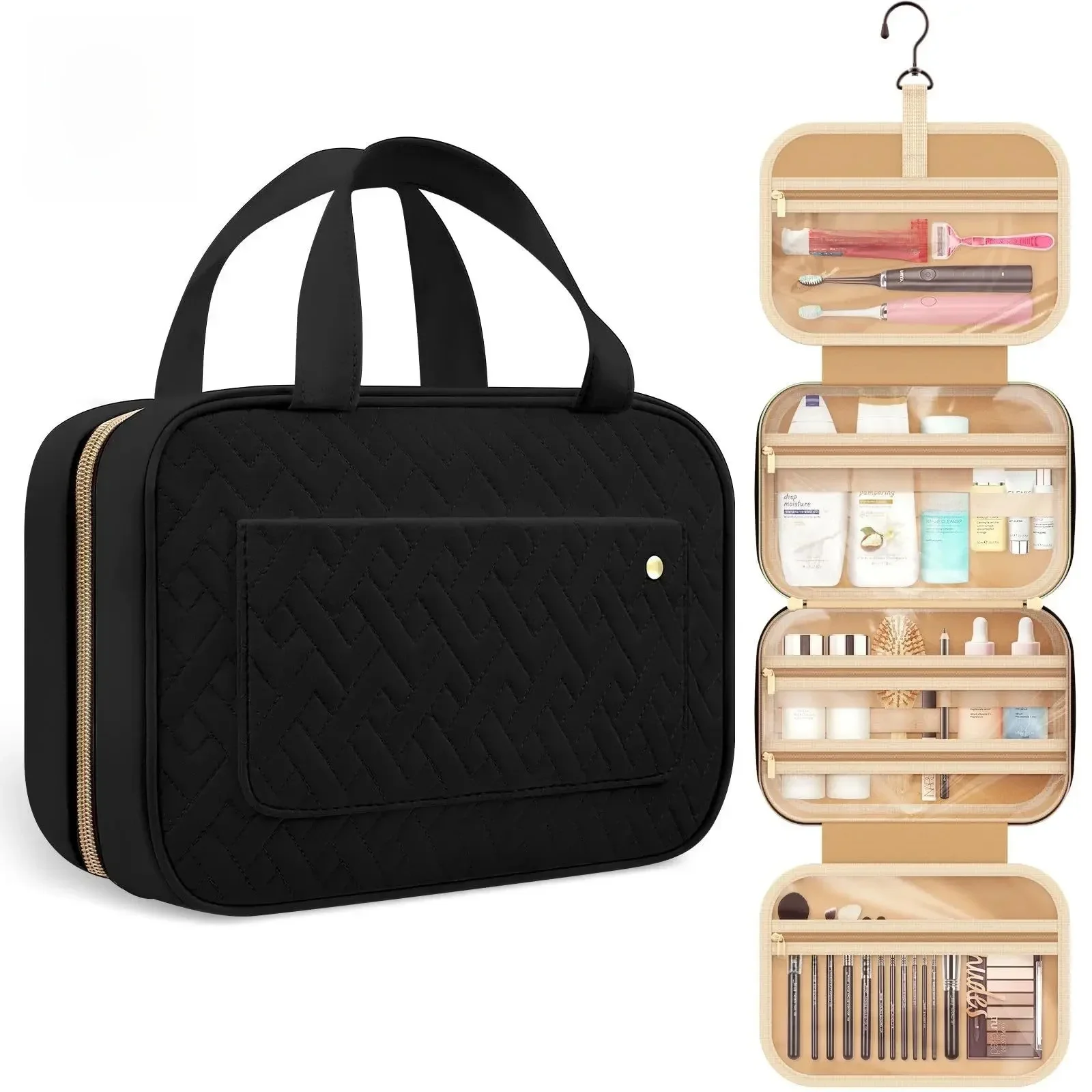 

Foldable Toiletry Makeup Bag Women Travel Organizer Hanging Cosmetic Make Up Storage Waterproof Beauty Pouch Men Bathroom Case
