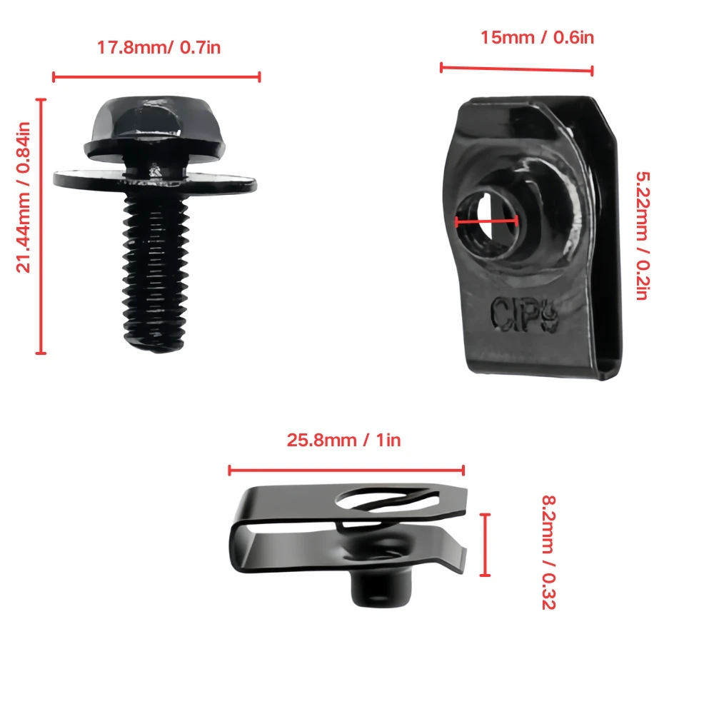 Car Body Bolts U Type Nut Clips M6 Automobile Rivet Engine Cover Undertray Splash Guard Bumper Washers Fastener Rivet Screw