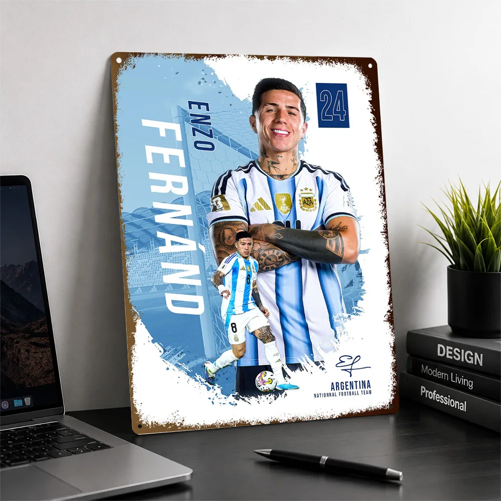 Enzo Fernandez Argentina Football Textured Poster Customized Metal Tin Sign Vivid Matchday Hero Wall Art For Player Collectors