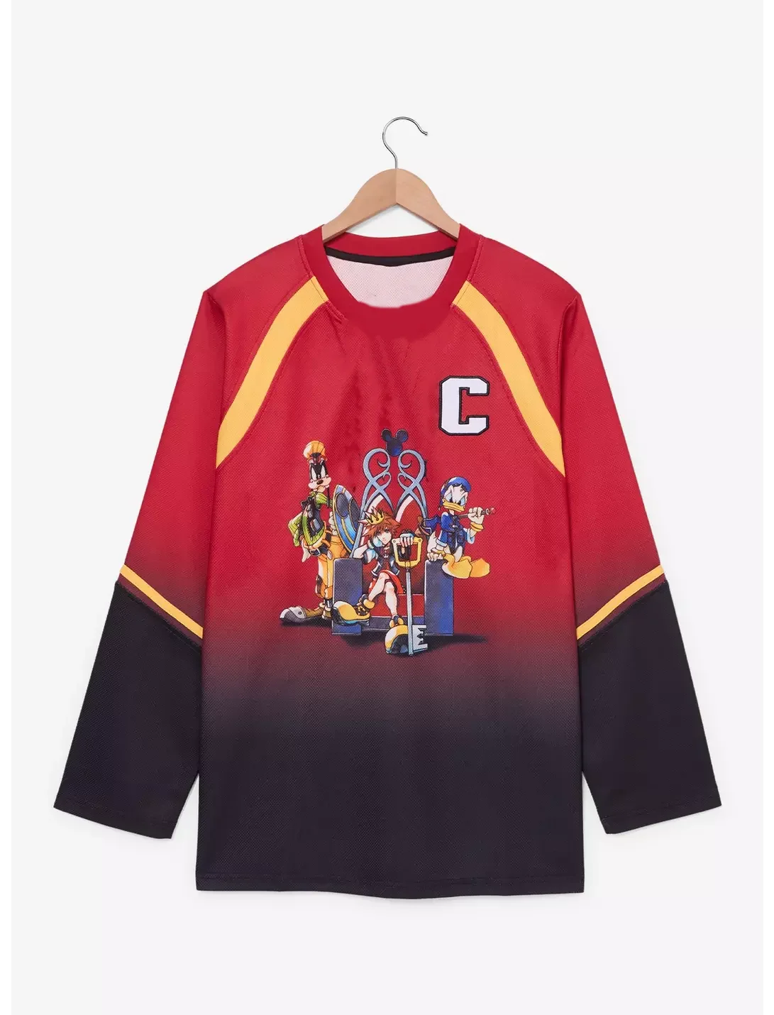 Camiseta de Hockey Kingdom Hearts Sora Goofy Donald 2026 para Hombre y Mujer, Ropa de Manga Larga con Degradado Rojo para Uso Urbano