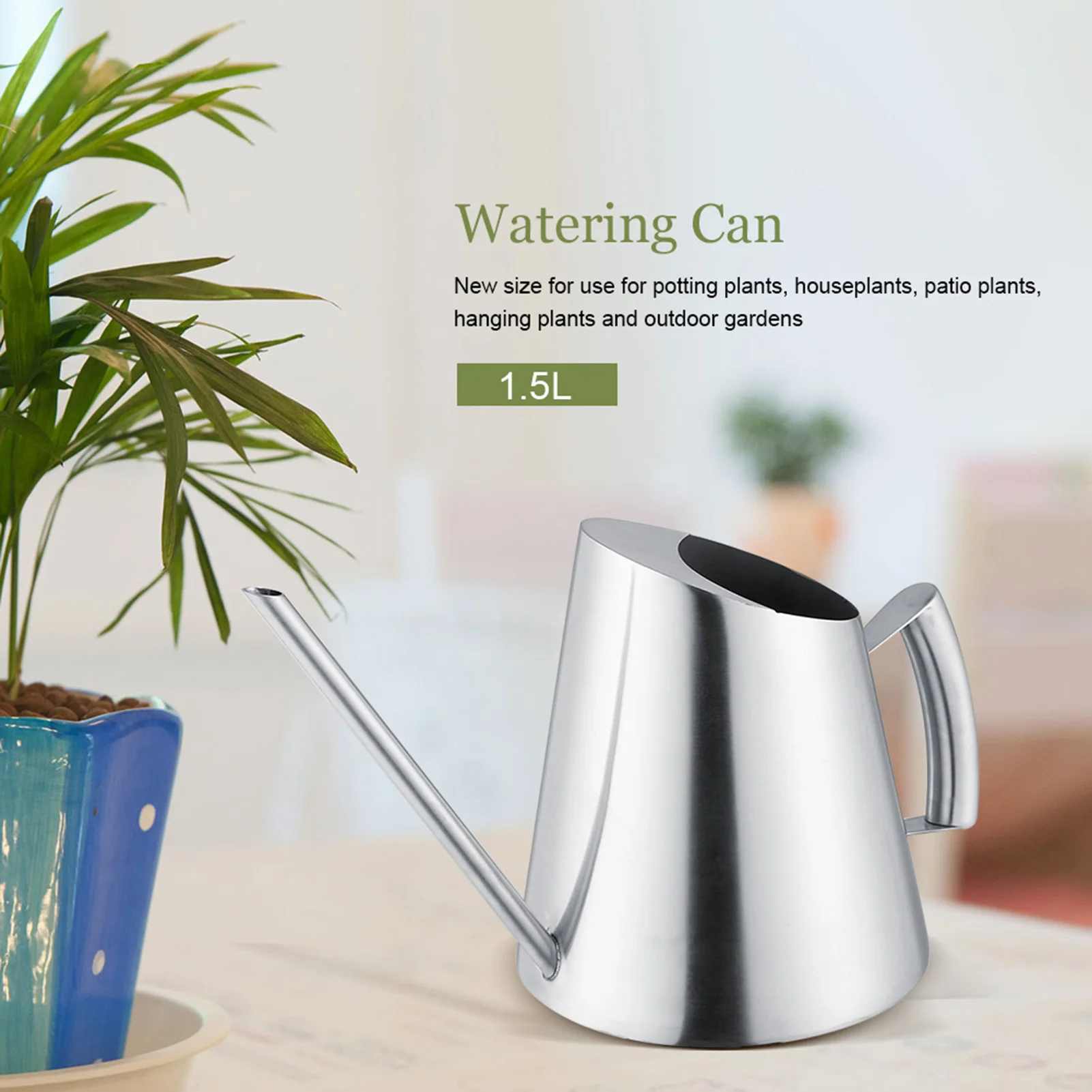 1500ml Stainless Steel Watering Can Brushed Garden Planting Indoor Outdoor