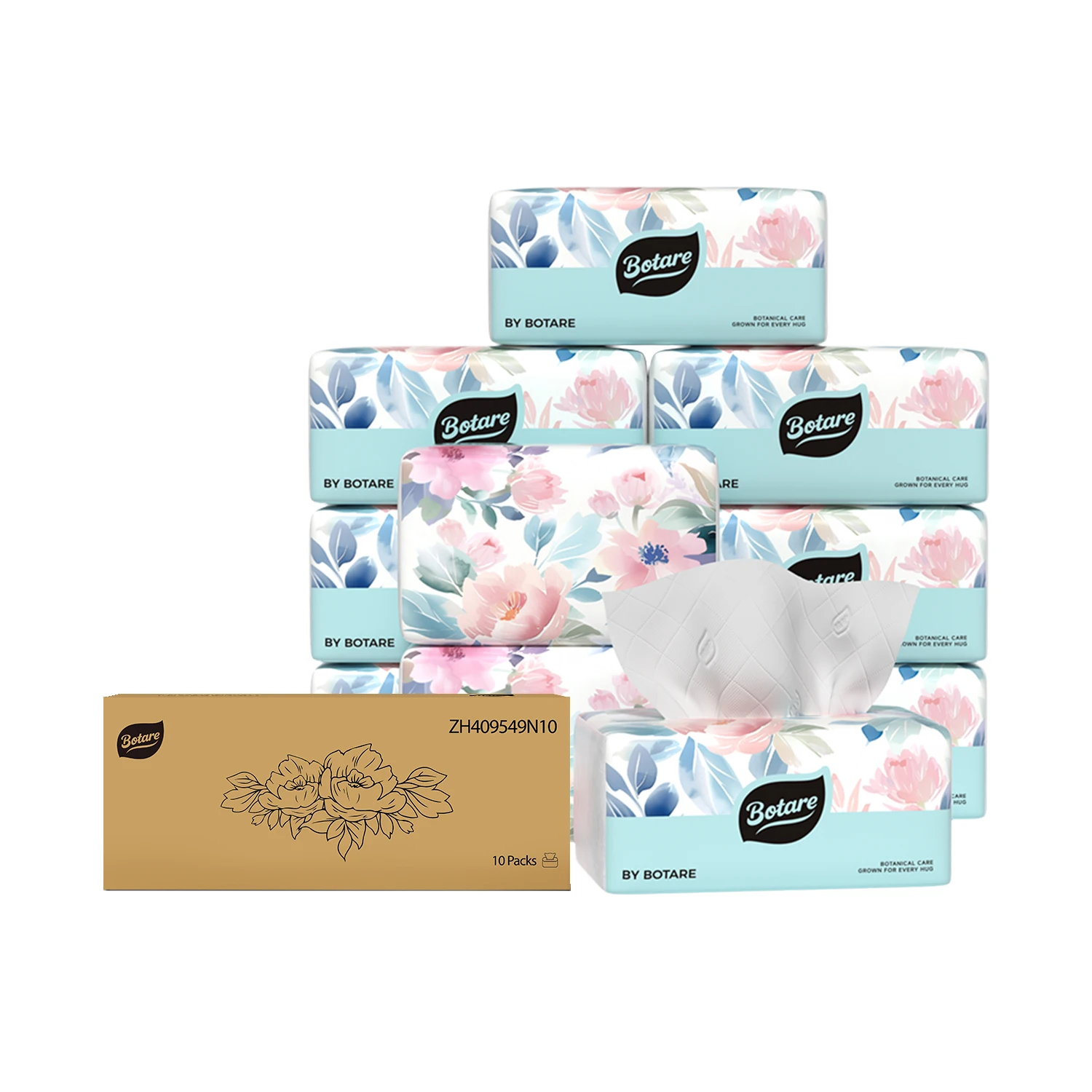 BOTARE Ultra Soft Facial Tissues, 10 Packs , 70 Tissues per pack， 4-Ply Tissue