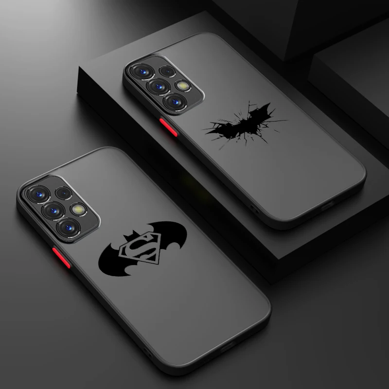 Luxury B-Batmans S-Supermans Frosted Translucent For Samsung Note 20 A35 A03 A54 A35 A22 A34 A14 A24 A04 A55 5G TPU Phone Case