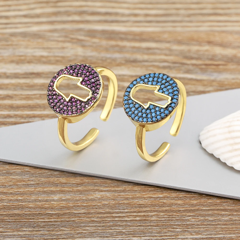 Nidin Fashion 5 Colors Lucky Hollow Palm Ring For Women Zircon Open Adjustable Female Finger Jewelry Gift Daily Accessories