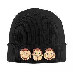 Curious George Warm Knitted Cap Hip Hop Bonnet Hat Autumn Winter Outdoor Beanies Hats for Unisex Adult