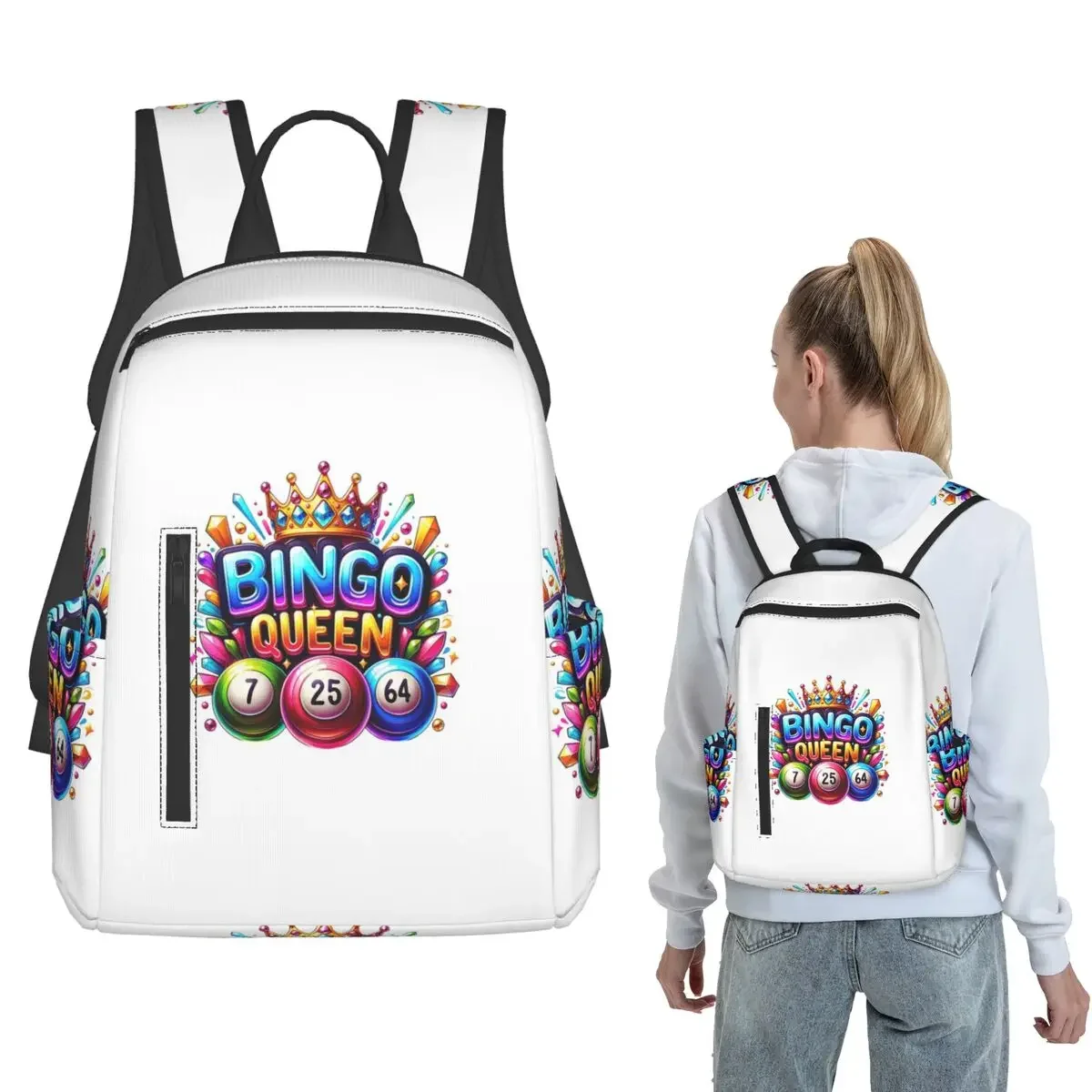 Bingo Queen Best Player Of Vacation Bingo Backpack Daypack Boys Girls BookBag School Bag Shoulder Bags for Men Women