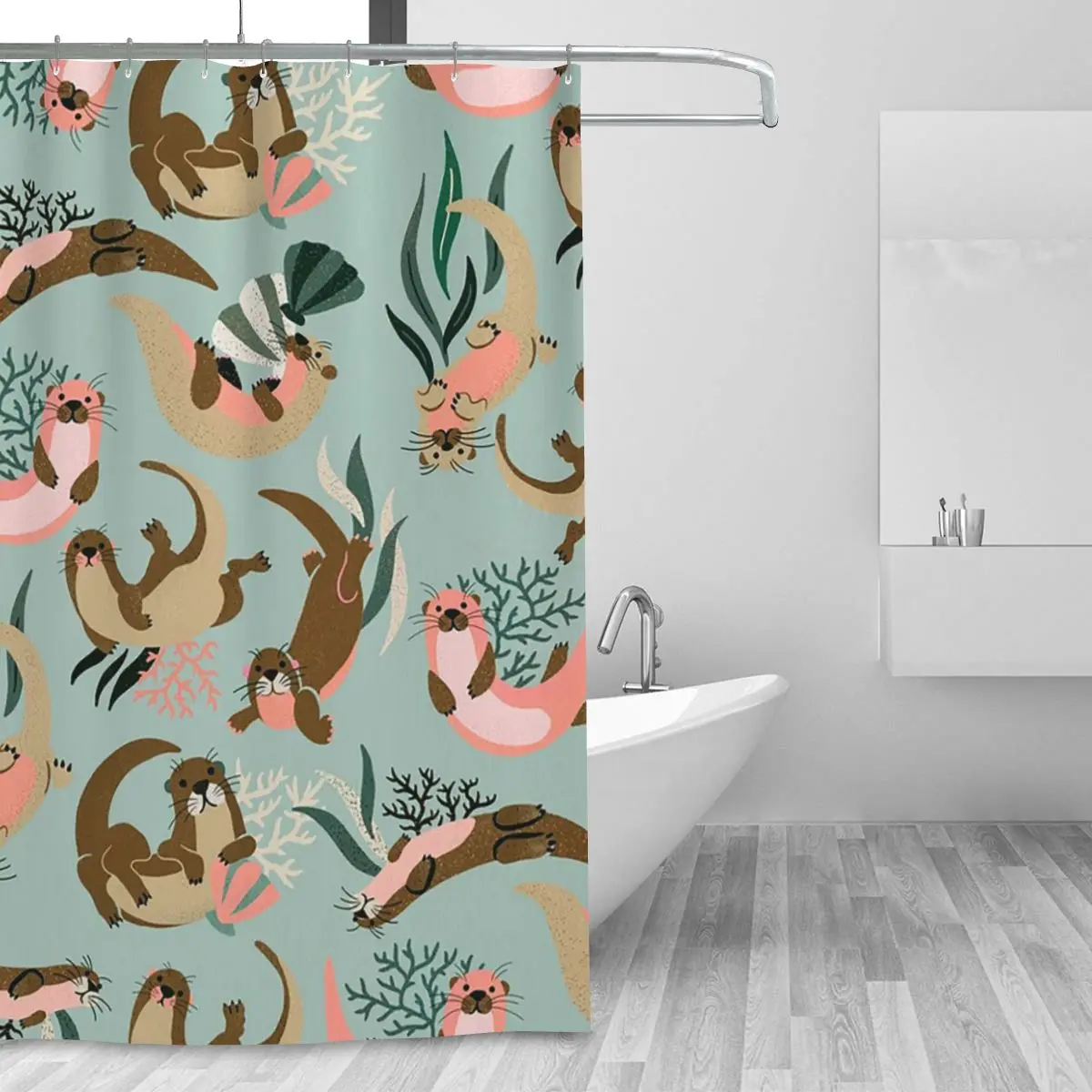 Otter Collection - Mint Palette Shower Curtain Bathroom Polyester Waterproof Bath Curtains with Hooks