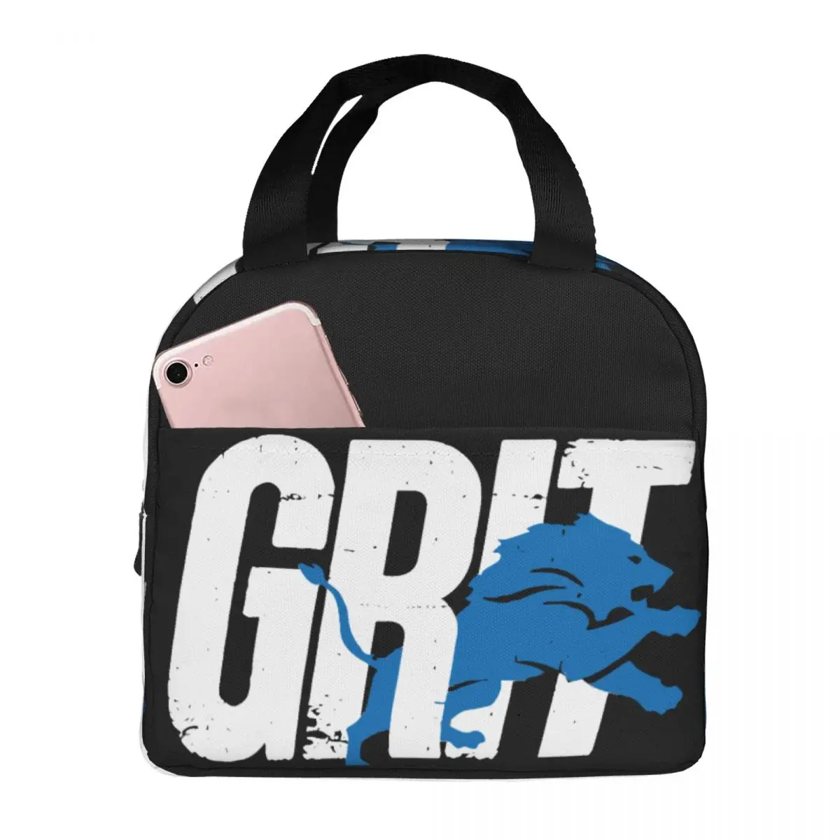 

Retro Detroit Lions Grit Logo Lunch Bag Unisex Portable Cooler Insulated Lunch Box Food Bento Box