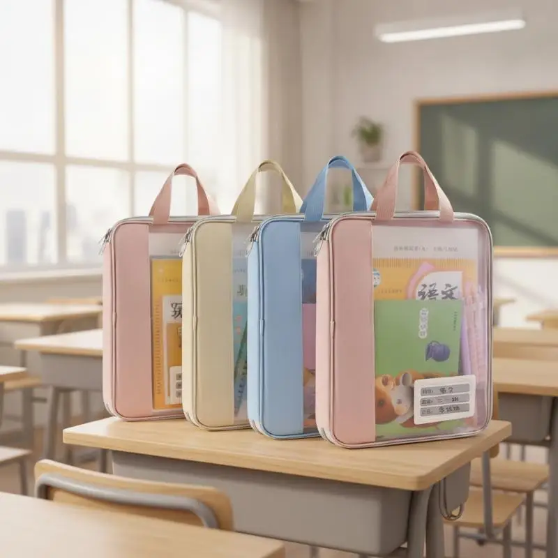 Portable L Shape Mesh Tutoring Bag Multifunctional Exam Paper Subject File Handbag School Office Document Storage Organizer