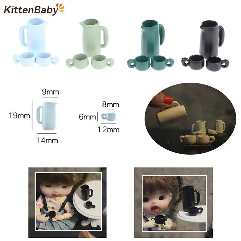 3Pcs/Set Mini Coffee Pot Cup Spoon Afternoon Tea Model Tableware Miniature Doll House Accessories Dollhouse Kitchen Toys