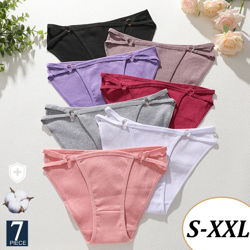 FINETOO 7 PÇS/SET Mulheres Calcinhas de Algodão Mulheres Sexy Low Rise Briefs Feminino Breathbale Cueca Botão Design Padrão Lingerie Macia