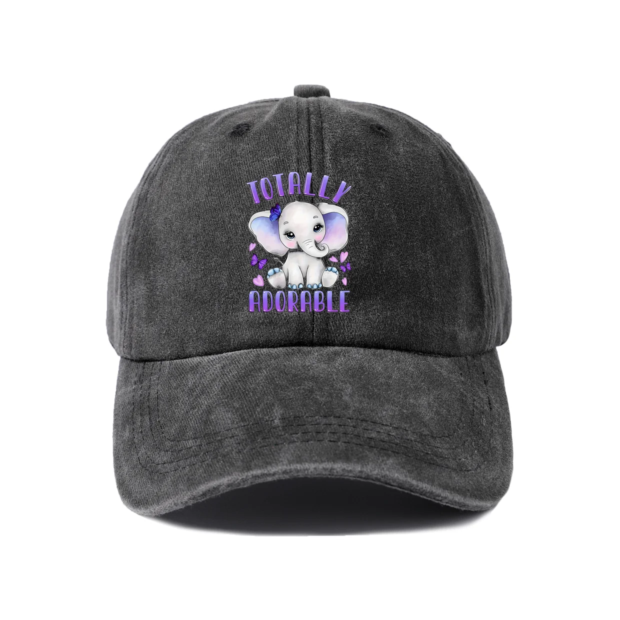Totally Adorable Cute Elephant Graphic Baseball Cap, Vintage Washed Adjustable Unisex Dad Hat, Casual Gift