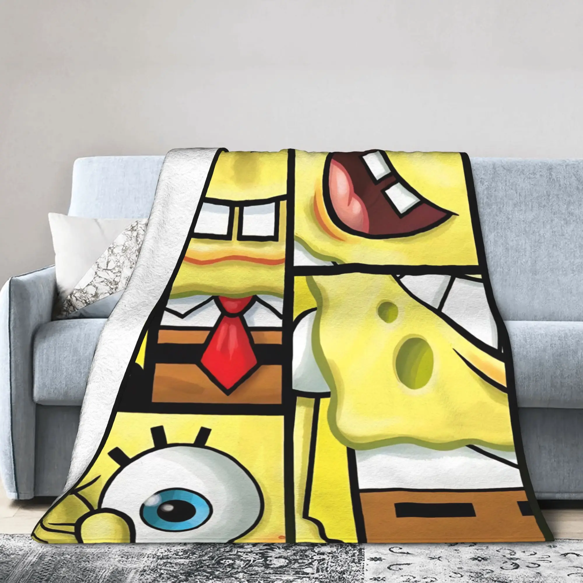 

Плед с принтом Спанч Боб, флисовый, портативный, теплый, для дома, офиса, спальни