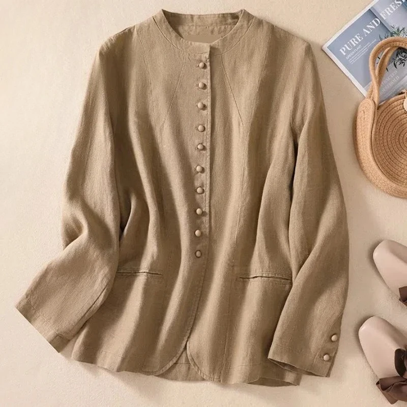 

Зимняя новая свободная художественная льняная рубашка в китайском стиле с воротником-стойкой для женщин ZT614