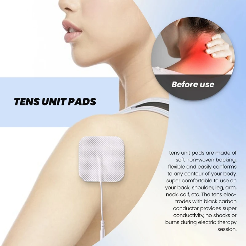 40Pcs TENS Unit Pads, 2X2 Electrodes For EMS Muscle Stimulator Electrotherapy Pads