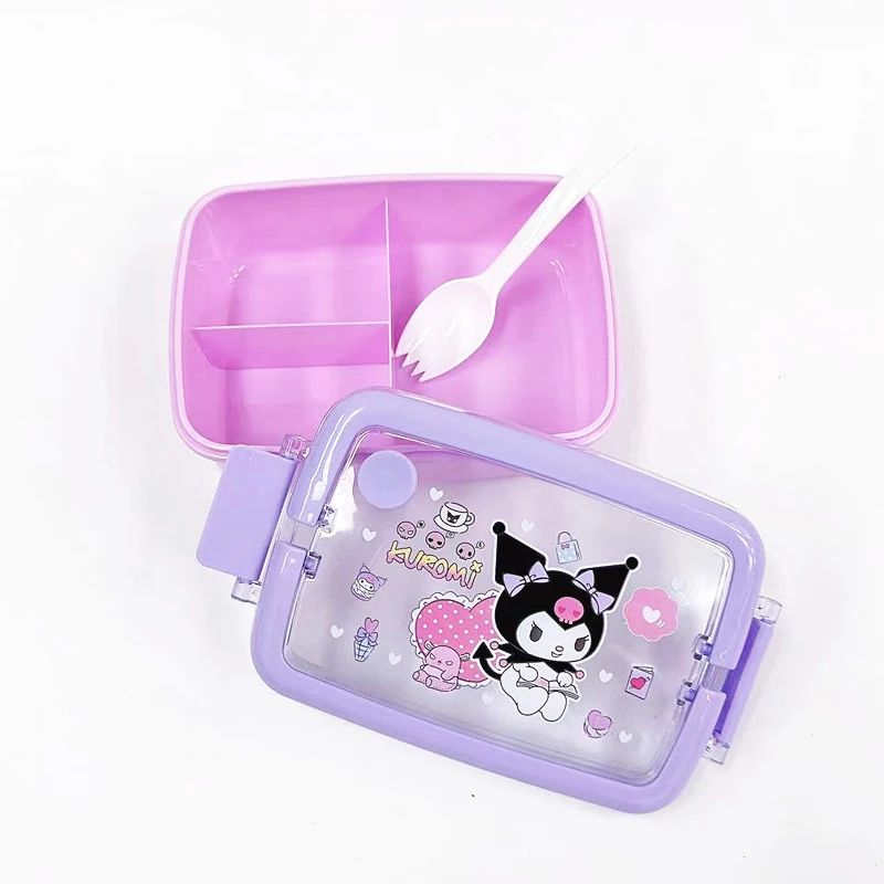 Sanrios Hellokittys 800Ml Lunch Box Set Kuromi Cinnamoroll Anime Student Three Grid Bento Box Cartoon Salad Box Cute Tableware